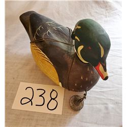 Hadley Co. Hand Carved, Hand Painted Wooden Decoy, Wood Duck Drake, Signed by K. Serbis