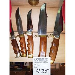 Set of 5 Solingen Wood Handled Hunting Knives, Made in Germany