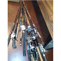 Lot of 10+ Fishing Poles, Majority w/ Reels