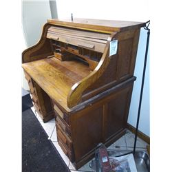 SOLID OAK ROLL TOP ANTIQUE DESK