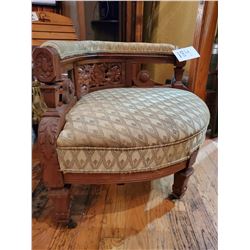 Antique Carved Wooden Corner Chair on Castor Wheels