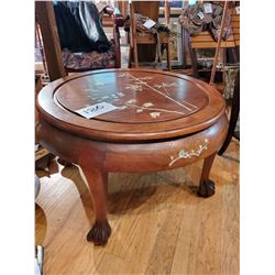 Vintage Wood Table, w/ Mother of Pearl Inlay Bird Design