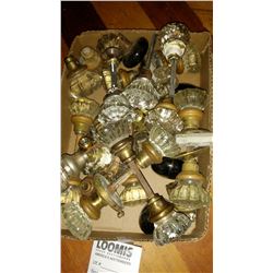 Antique  Doorknobs and Shafts, Mostly Brass, and Fluted Crystal