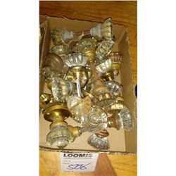 Antique  Doorknobs and Shafts, Mostly Brass, and Fluted Crystal