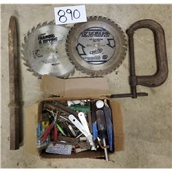 Rotary Saw Blades, C Clamp, Small Box of Tools and Hardware, More!
