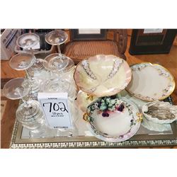 Wine Glasses, Hand Painted Bowls and Plates, Floral Motif