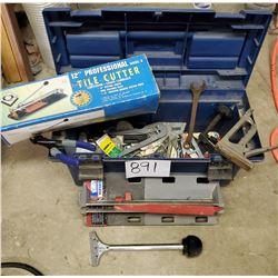 Large Toolbox Full of Assorted Hand Tools, Including Pair of Tile Cutters, & Tile Remover Tool