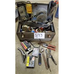 Metal Toolbox Full of Assorted Tools, Strap Hand Winch, Hand Planer