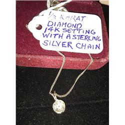 1/3 K DIAMOND IN 14 K SETTING, STERLING CHAIN
