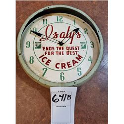 VINTAGE ISALY'S METAL ENAMEL ICE CREAM CLOCK