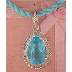 14KW Gold 10.04ct Blue Topaz/Diamond Pendant