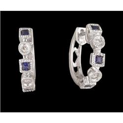 14KW Gold Sapphire and Diamond Hoop Earrings