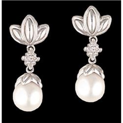 14KW Diamond and Cultured Pearl Earrings