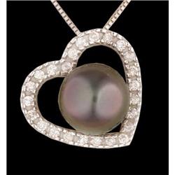 14KW Gold Diamond/Tahitian Pearl Heart Necklace