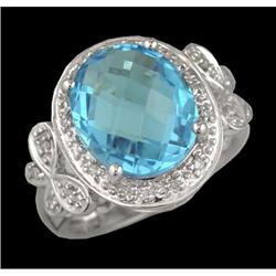 14KW Gold 5.50 Blue Topaz/Diamond Ring