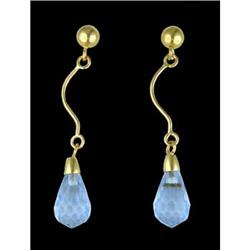 14KY Gold Blue Topaz Pear Drop Earring