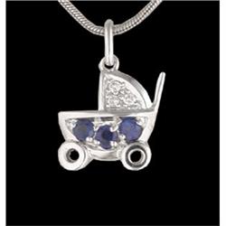14KW Gold Sapphire/Diamond Baby Carriage Pendan