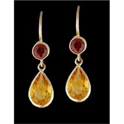 14KY Gold 4.50ct. Garet,Citrine Earrings