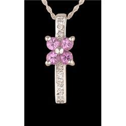 14KW Gold Pink Sapphire Flower/Diamond Necklace