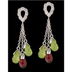 Lovely Pear Drop Peridot, Garnet Diamond Earrin