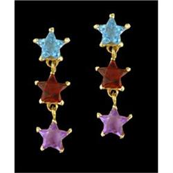 14KY Gold Multi Color Triple Star Earrings