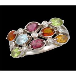 14KW Gold Multi Color Gemstone Diamond Ring