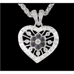 14KW Gold Sapphire And Diamond Heart Pendant