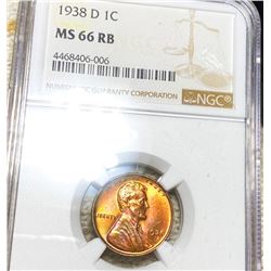 1938-D Lincoln Wheat Penny NGC - MS 66 RD