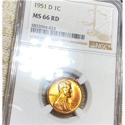 1951-D Lincoln Wheat Penny NGC - MS 66 RD