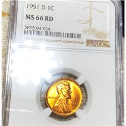 1951-D Lincoln Wheat Penny NGC - MS 66 RD