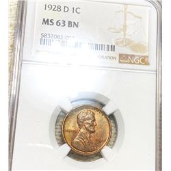1928-D Lincoln Wheat Penny NGC - MS 63 BN