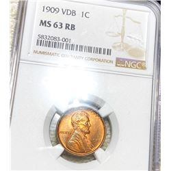 1909 V.D.B. Lincoln Wheat Penny NGC - MS 63 RB
