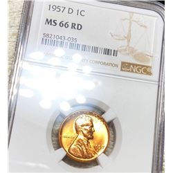 1957-D Lincoln Wheat Penny NGC - MS 66 RD
