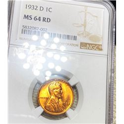 1932-D Lincoln Wheat Penny NGC - MS 64 RD