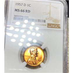1957-D Lincoln Wheat Penny NGC - MS 66 RD