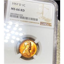1957-D Lincoln Wheat Penny NGC - MS 66 RD