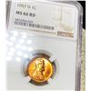 Image 1 : 1957-D Lincoln Wheat Penny NGC - MS 66 RD