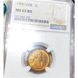 1909 V.D.B. Lincoln Wheat Penny NGC - MS 65 RB