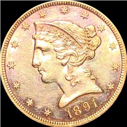 1891-CC $5 Gold Half Eagle UNCIRCULATED