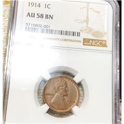 1914 Lincoln Wheat Penny NGC - AU 58 BN