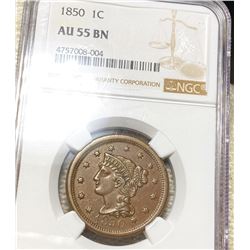 1850 Braided Hair Large Cent NGC - AU 55 BN
