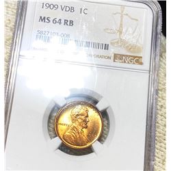 1909 V.D.B. Lincoln Wheat Penny NGC - MS 64 RB