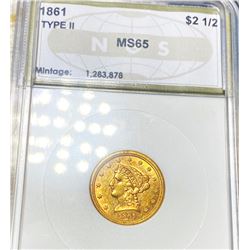 1861 Type 2 $2.50 Gold Quarter Eagle NGS - MS65