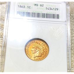 1863 Indian Head Penny ANACS - MS62