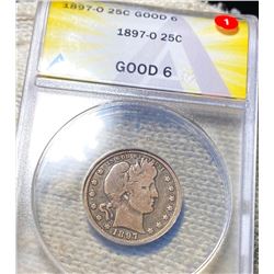 1897-O Barber Silver Quarter ANACS - GOOD 6