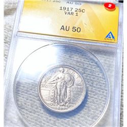 1917 Type 1 Standing Quarter ANACS - AU50
