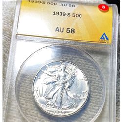 1939-S Walking Half Dollar ANACS - AU58