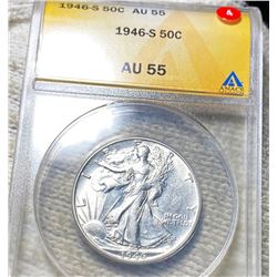1946-S Walking Half Dollar ANACS - AU55