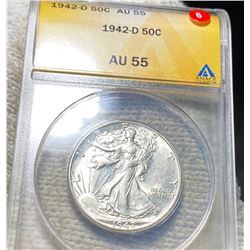 1942-D Walking Half Dollar ANACS - AU55