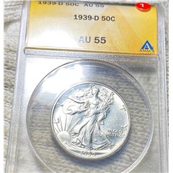 1939-D Walking Half Dollar ANACS - AU55